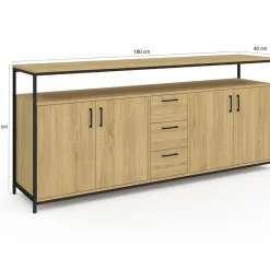 Buffet XXL bois et noir style industriel 180 cm 4 portes et tiroirs*IDMarket Sale