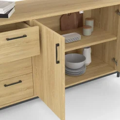 Buffet XXL bois et noir style industriel 180 cm 4 portes et tiroirs*IDMarket Sale