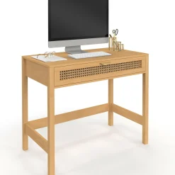 Bureau 1 tiroir bois et cannage 90*50*IDMarket Best