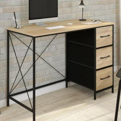 Bureau 3 tiroirs design industriel en tissu bois et noir*IDMarket Clearance