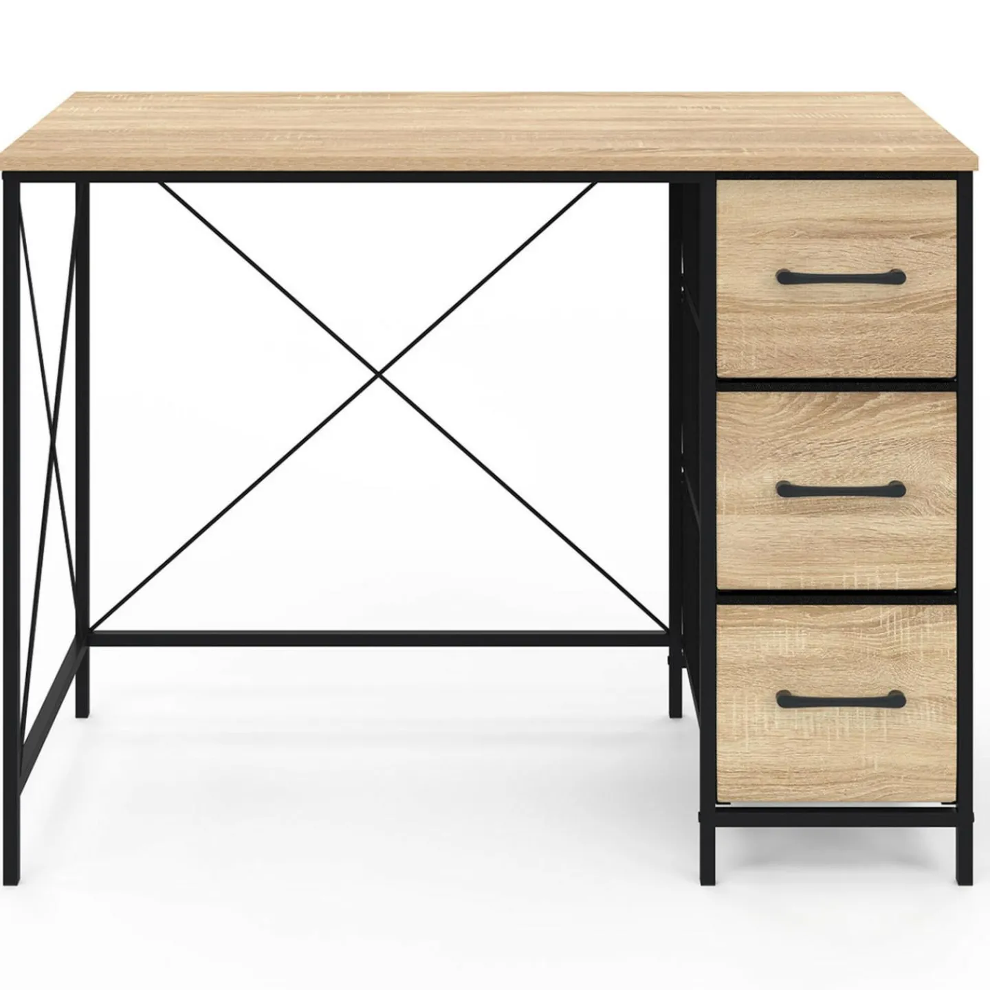 Bureau 3 tiroirs design industriel en tissu bois et noir*IDMarket Clearance