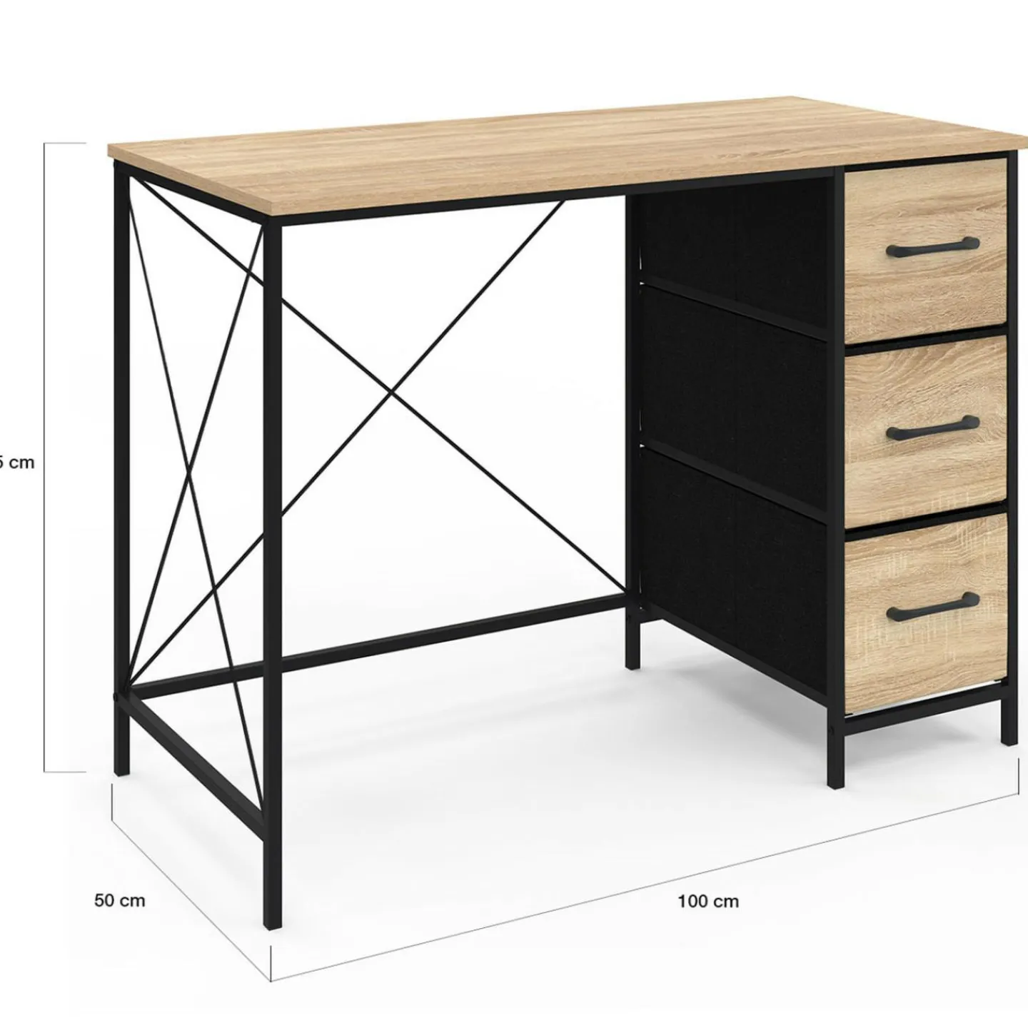 Bureau 3 tiroirs design industriel en tissu bois et noir*IDMarket Clearance