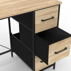 Bureau 3 tiroirs design industriel en tissu bois et noir*IDMarket Clearance