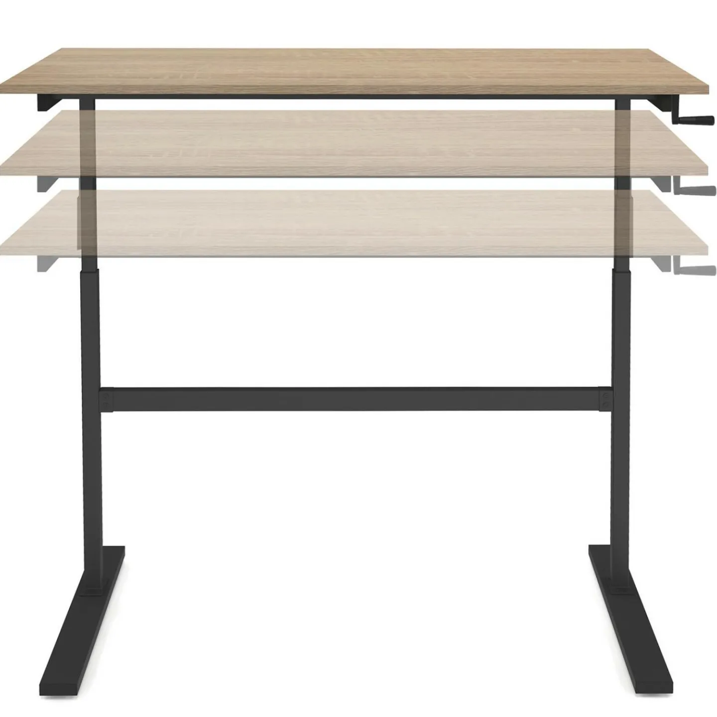 Bureau assis debout à manivelle hauteur réglable 70 - 120 cm bois façon hêtre et noir*IDMarket Hot