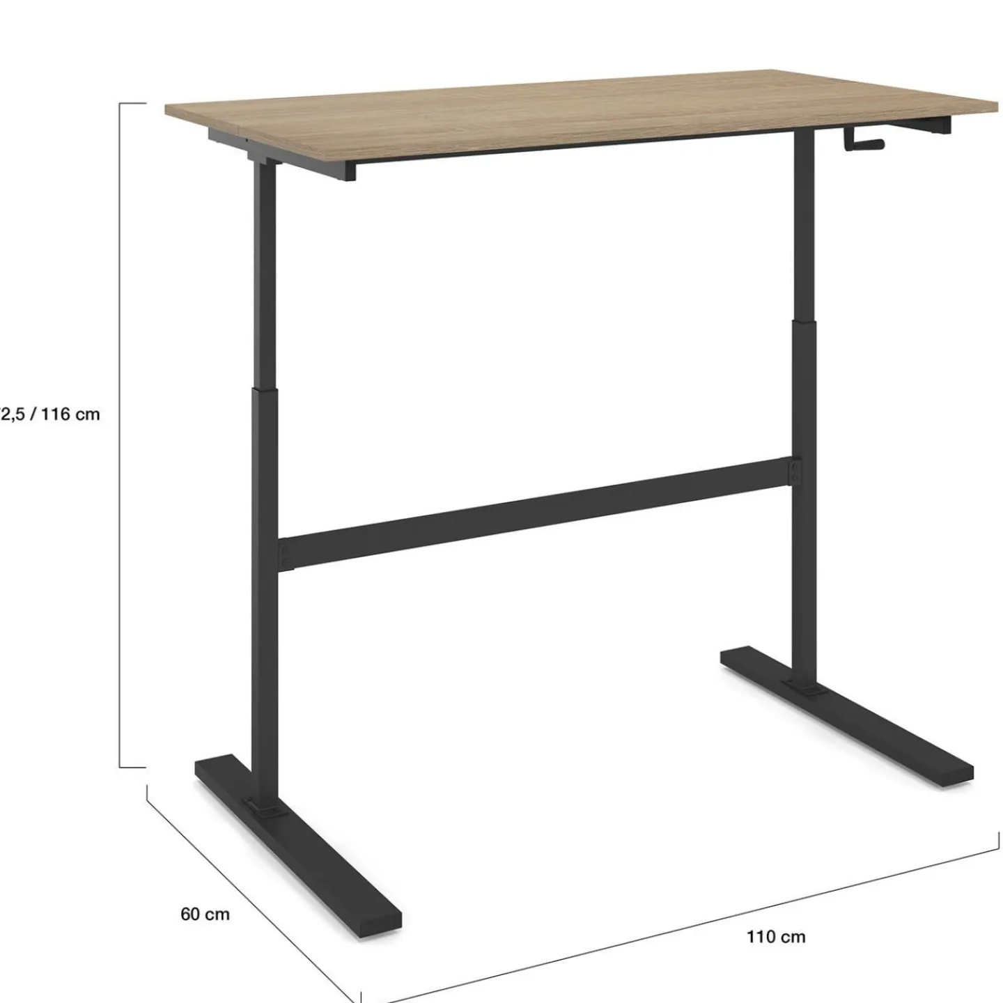 Bureau assis debout à manivelle hauteur réglable 70 - 120 cm bois façon hêtre et noir*IDMarket Hot