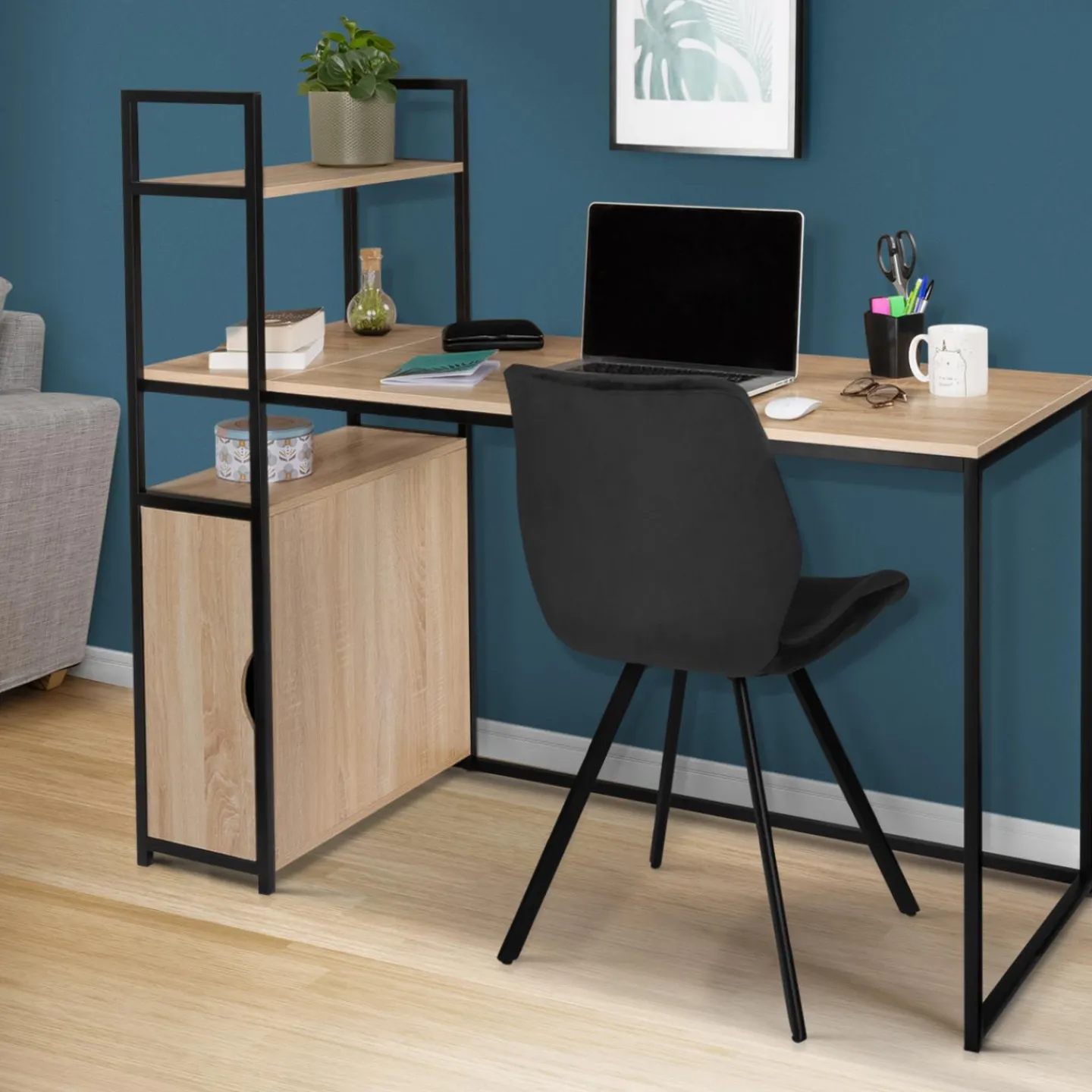 Bureau avec bibliothèque style industriel*IDMarket New