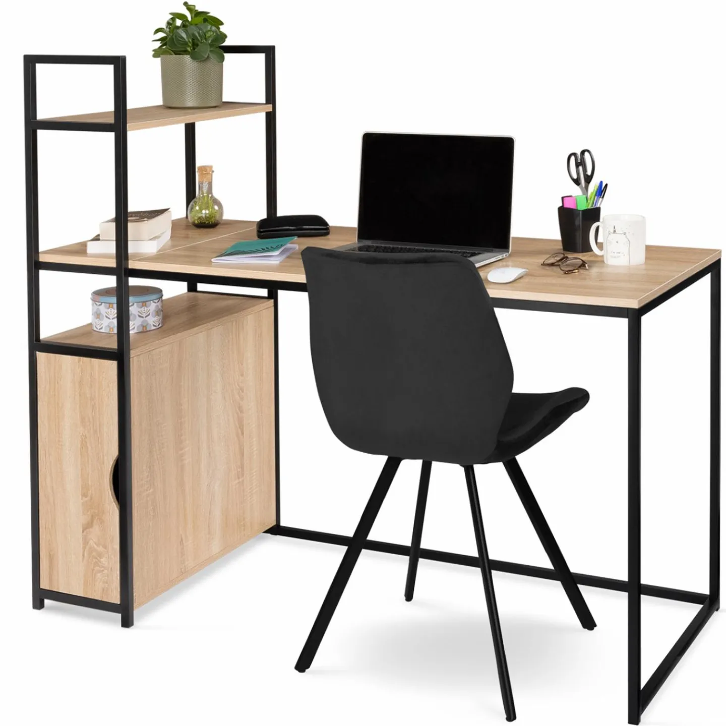 Bureau avec bibliothèque style industriel*IDMarket New