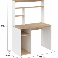 Bureau avec rangements blanc et bois façon hêtre*IDMarket Outlet