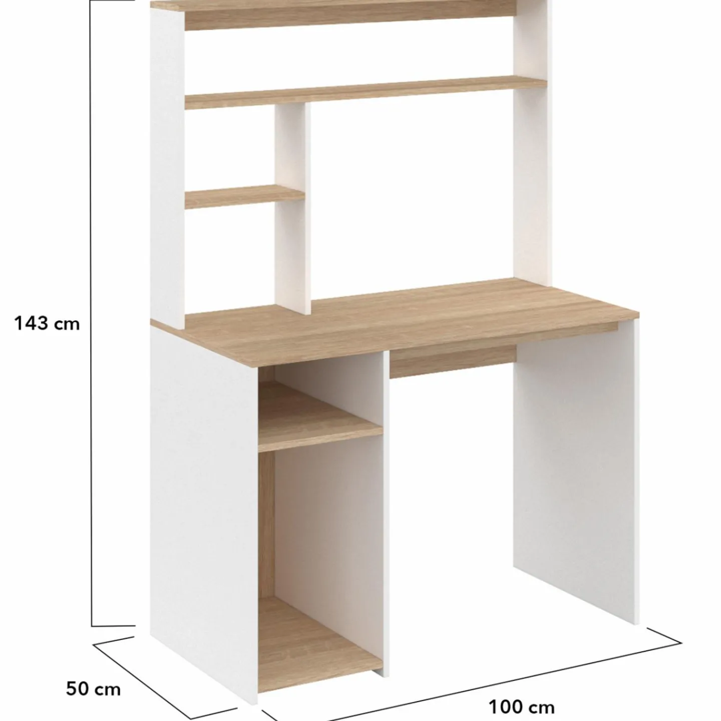Bureau avec rangements blanc et bois façon hêtre*IDMarket Outlet