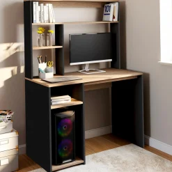 Bureau avec rangements noir et bois*IDMarket Hot