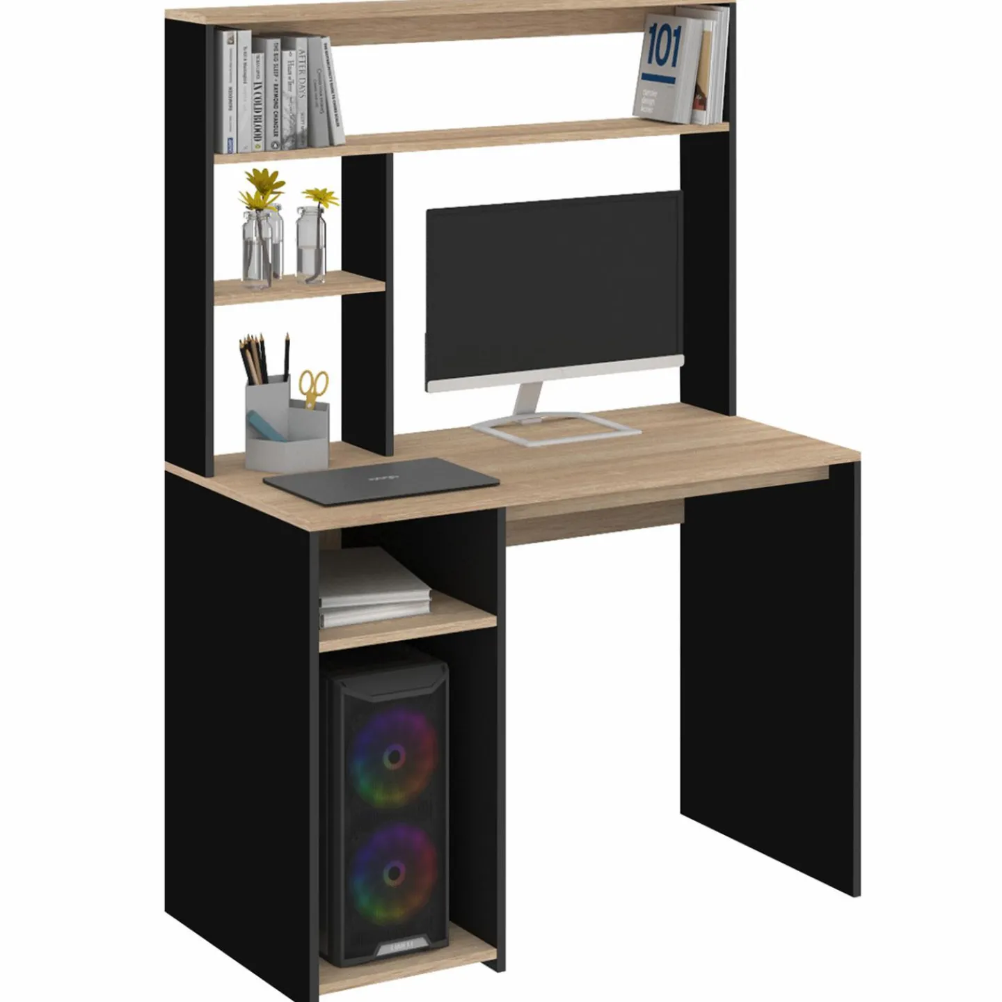 Bureau avec rangements noir et bois*IDMarket Hot