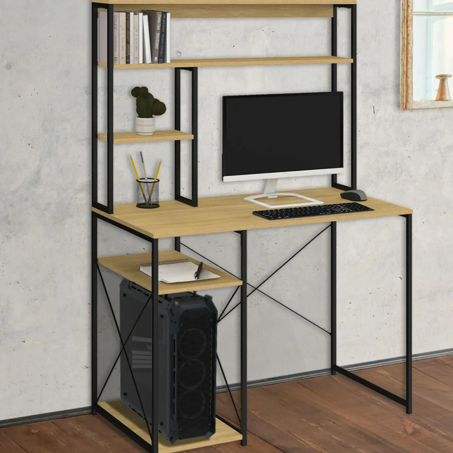 Bureau avec étagères de rangement DETROIT design industriel*IDMarket Hot