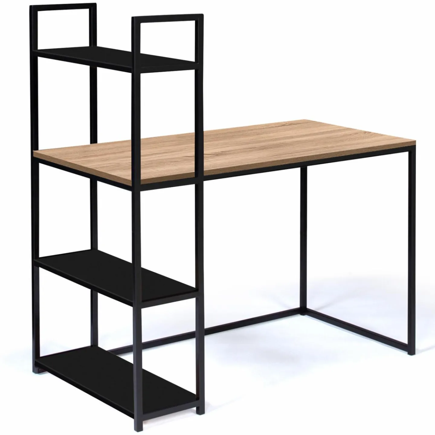 Bureau avec étagères style industriel en bois et métal noir*IDMarket Outlet