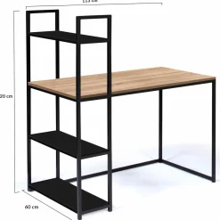Bureau avec étagères style industriel en bois et métal noir*IDMarket Outlet