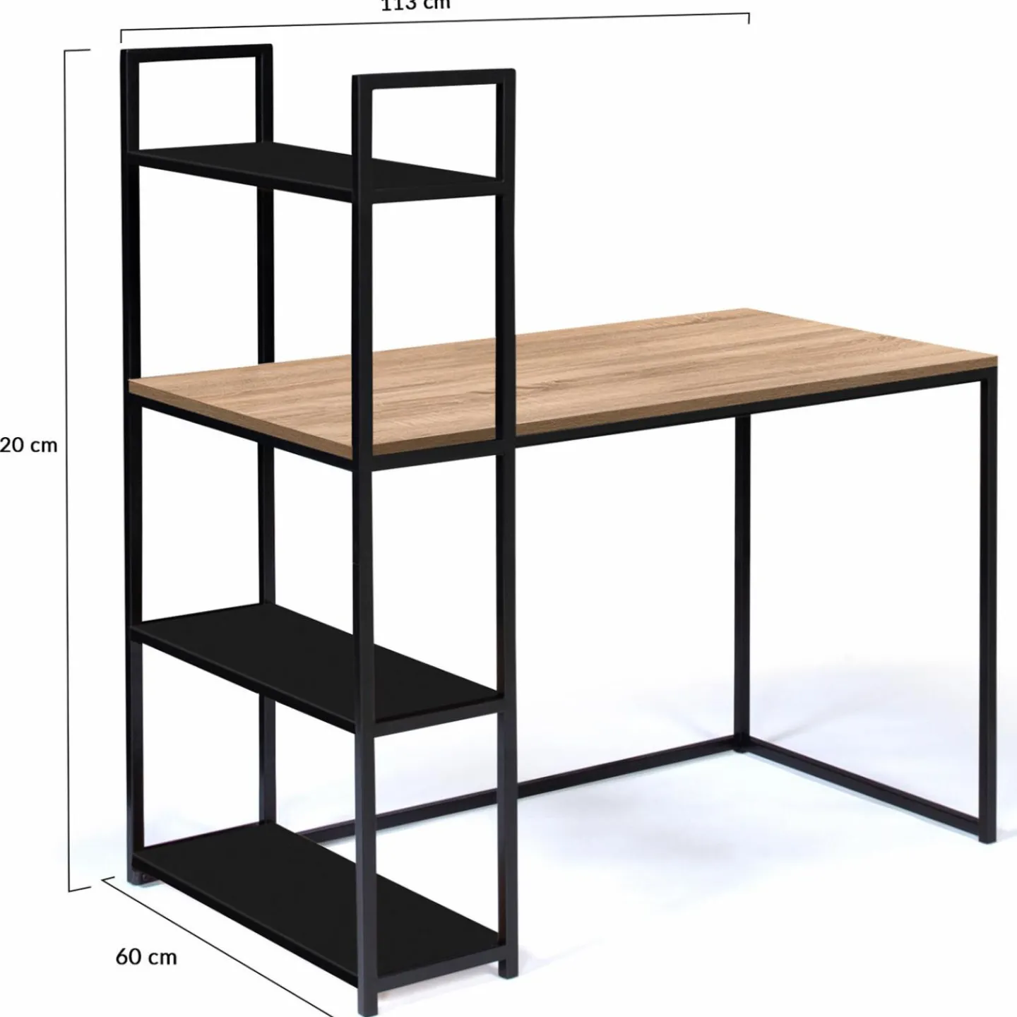 Bureau avec étagères style industriel en bois et métal noir*IDMarket Outlet
