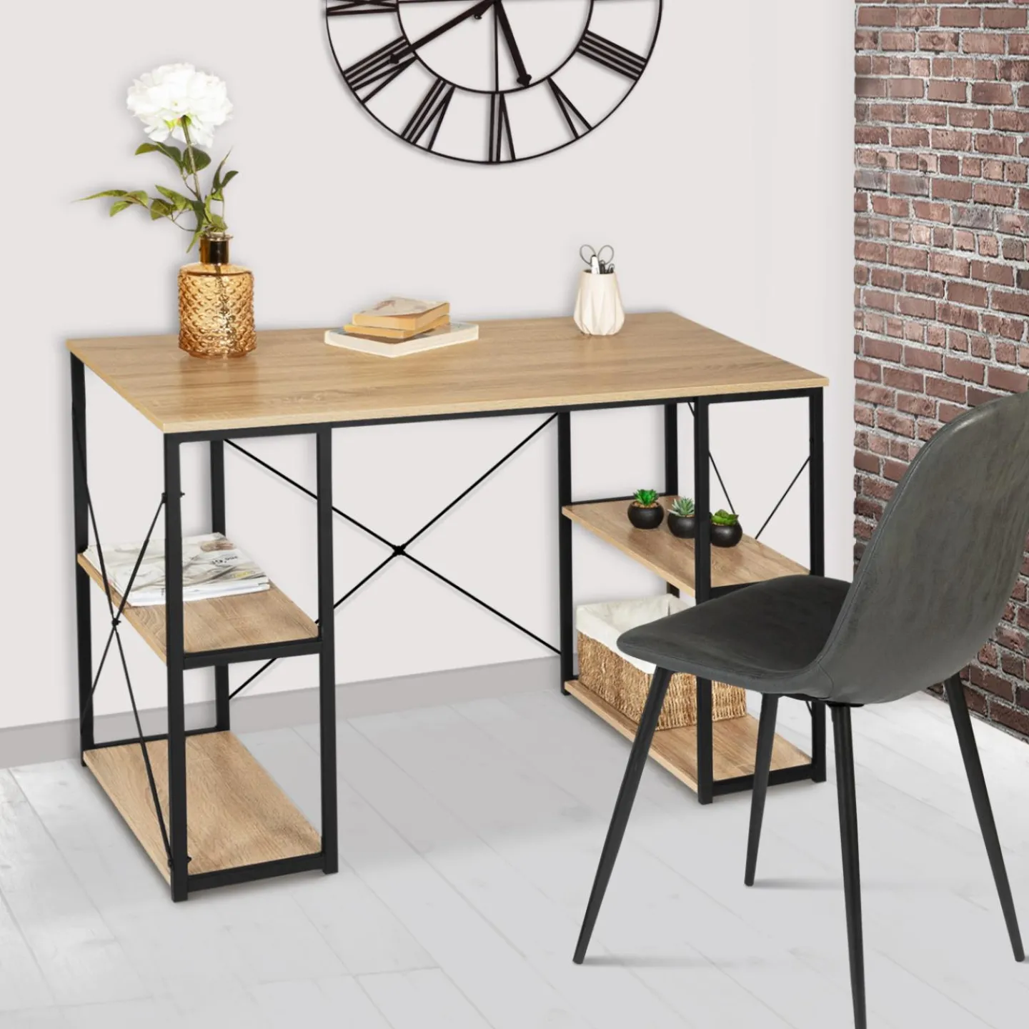 Bureau avec étagères style industriel en métal et bois*IDMarket