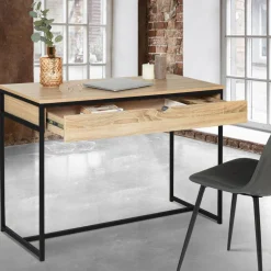 Bureau avec tiroir en métal noir et bois*IDMarket Clearance