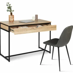 Bureau avec tiroir en métal noir et bois*IDMarket Clearance