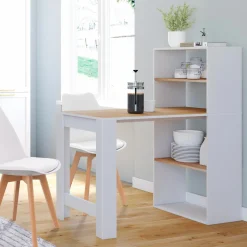 Bureau bibliothèque bois façon hêtre et blanc*IDMarket