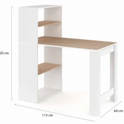 Bureau bibliothèque bois façon hêtre et blanc*IDMarket