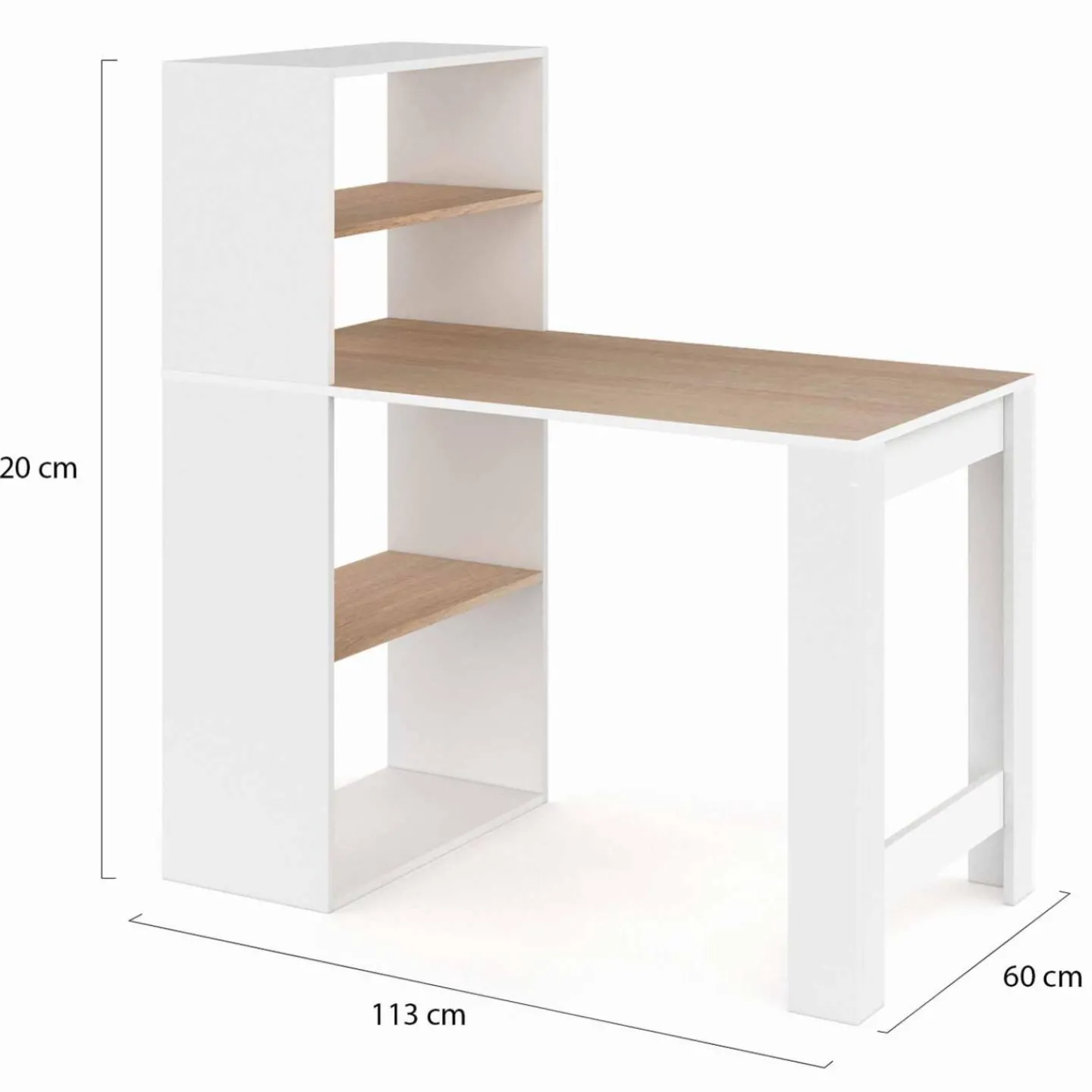 Bureau bibliothèque bois façon hêtre et blanc*IDMarket