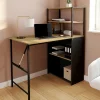 Bureau bibliothèque pliable plateau rabattable bois façon hêtre et noir*IDMarket New