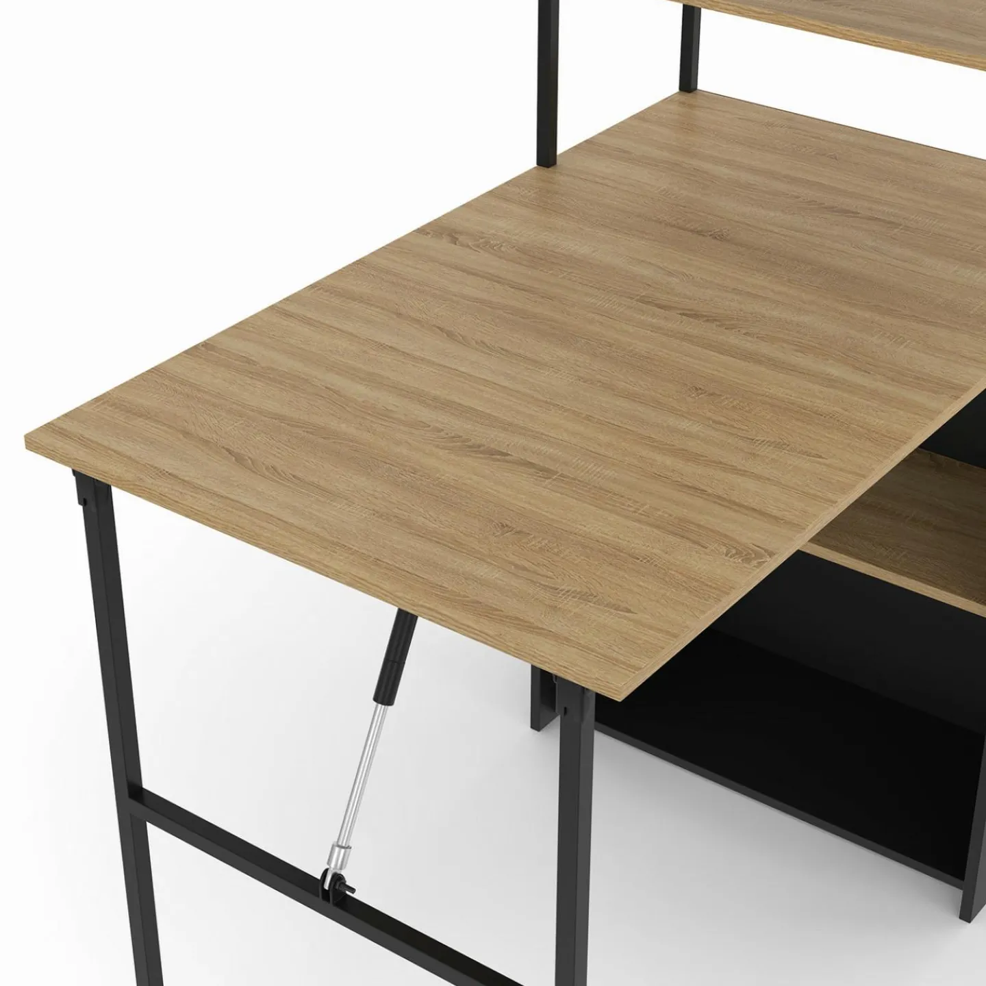 Bureau bibliothèque pliable plateau rabattable bois façon hêtre et noir*IDMarket New