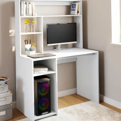 Bureau blanc avec étagères de rangement*IDMarket Sale
