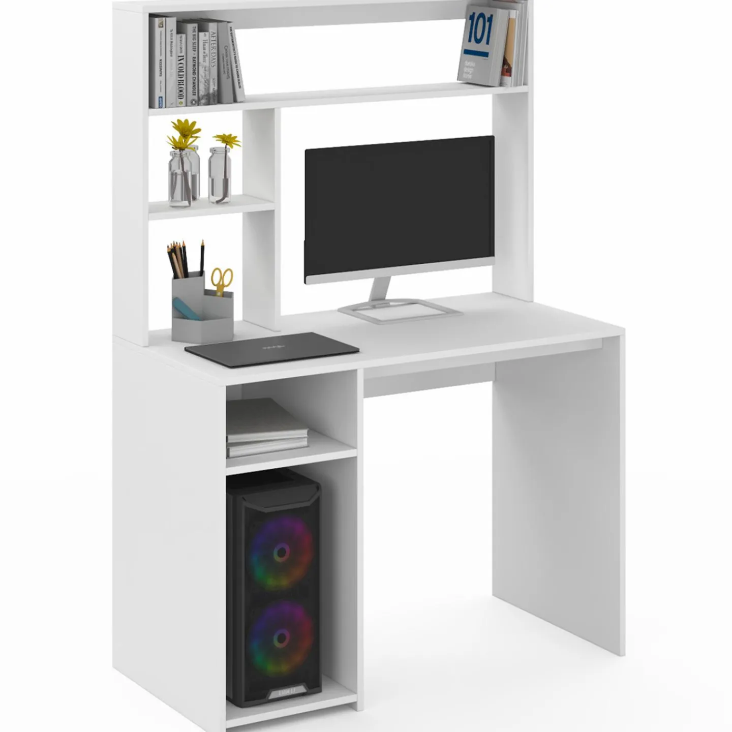 Bureau blanc avec étagères de rangement*IDMarket Sale