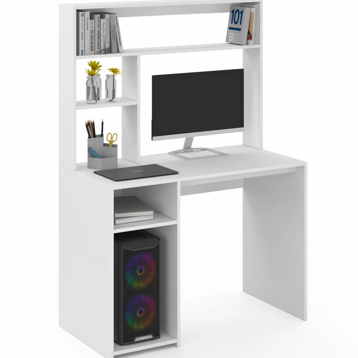 Bureau blanc avec étagères de rangement*IDMarket Sale