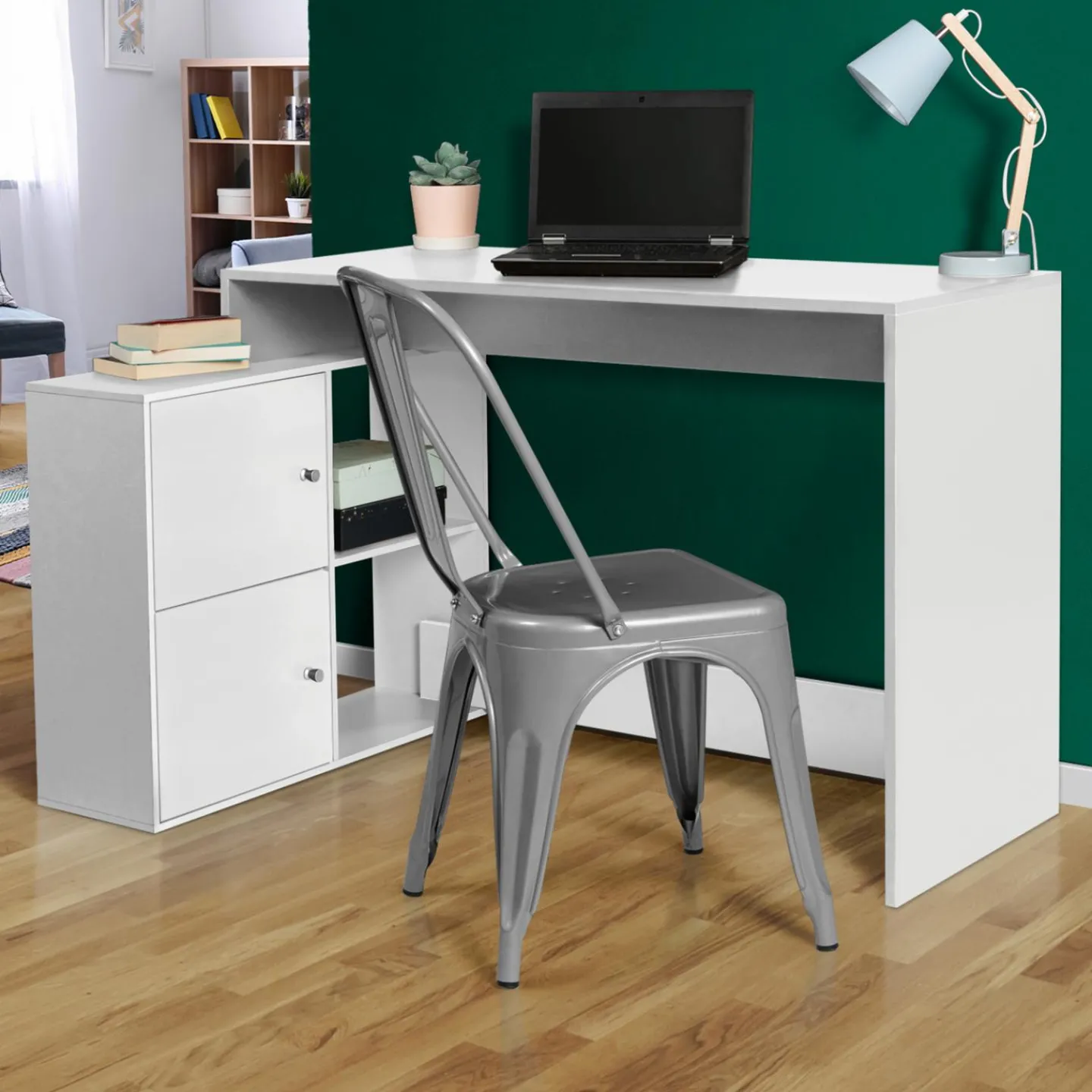 Bureau d'angle avec rangement blanc*IDMarket Hot