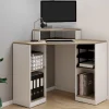 Bureau d'angle avec rangements blanc et façon hêtre*IDMarket Discount