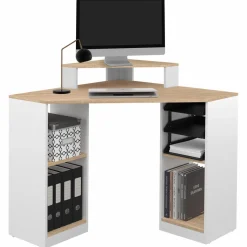 Bureau d'angle avec rangements blanc et façon hêtre*IDMarket Discount