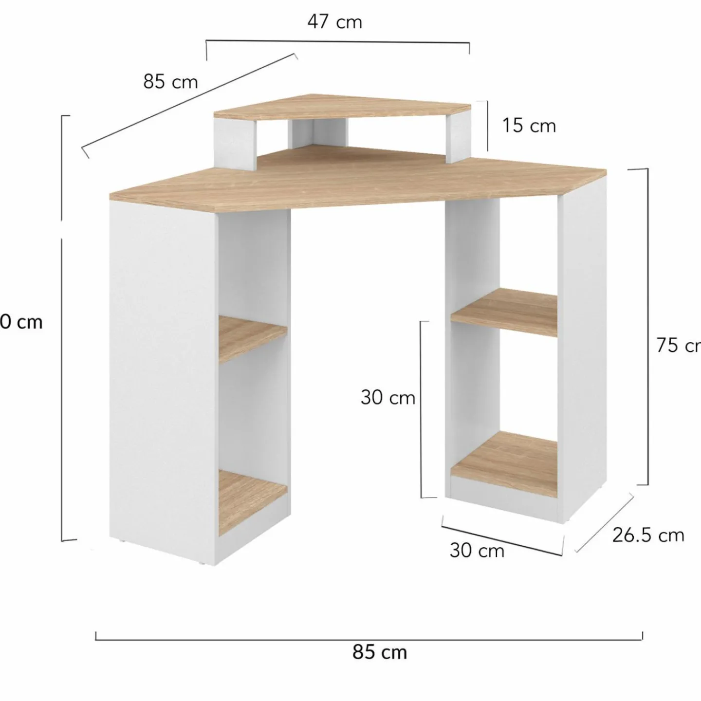 Bureau d'angle avec rangements blanc et façon hêtre*IDMarket Discount