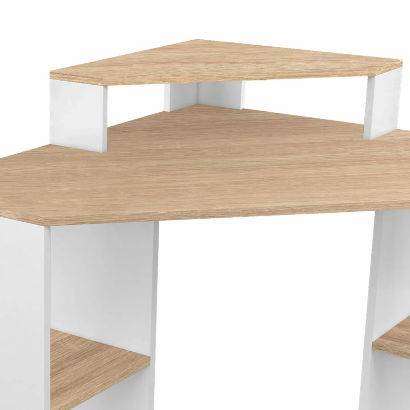 Bureau d'angle avec rangements blanc et façon hêtre*IDMarket Discount