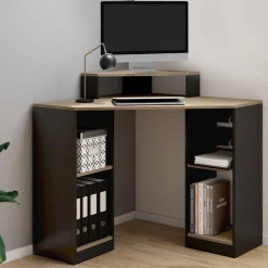 Bureau d'angle avec rangements noir et façon hêtre*IDMarket