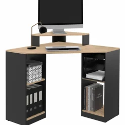 Bureau d'angle avec rangements noir et façon hêtre*IDMarket