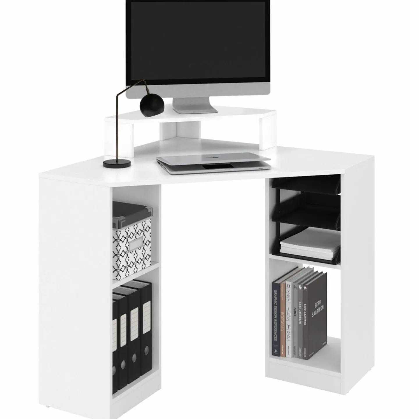 Bureau d’angle blanc avec rangement*IDMarket Online