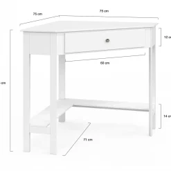 Bureau d'angle gain de place bureau informatique blanc avec rangements et 1 tiroir*IDMarket Sale