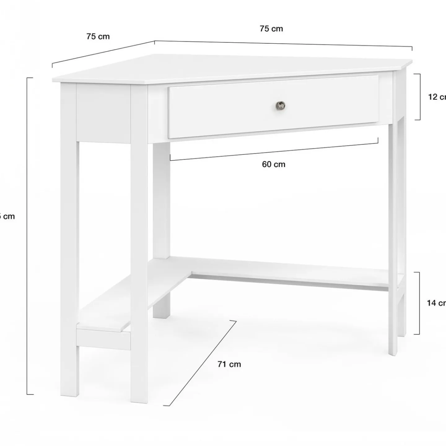 Bureau d'angle gain de place bureau informatique blanc avec rangements et 1 tiroir*IDMarket Sale