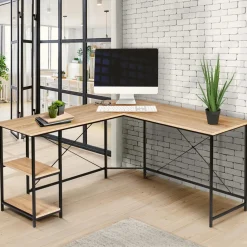 Bureau d’angle industriel avec étagère bois et métal*IDMarket New