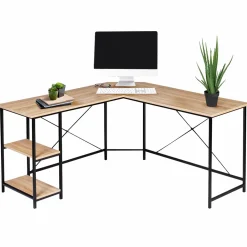 Bureau d’angle industriel avec étagère bois et métal*IDMarket New