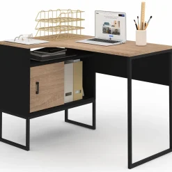 Bureau d’angle industriel métal noir et bois façon hêtre*IDMarket