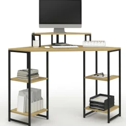 Bureau d'angle industriel avec rangements bois et métal noir*IDMarket Sale