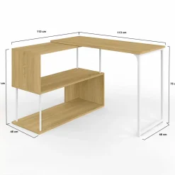 Bureau d'angle rotatif 180° métal blanc et bois*IDMarket Sale