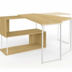 Bureau d'angle rotatif 180° métal blanc et bois*IDMarket Sale
