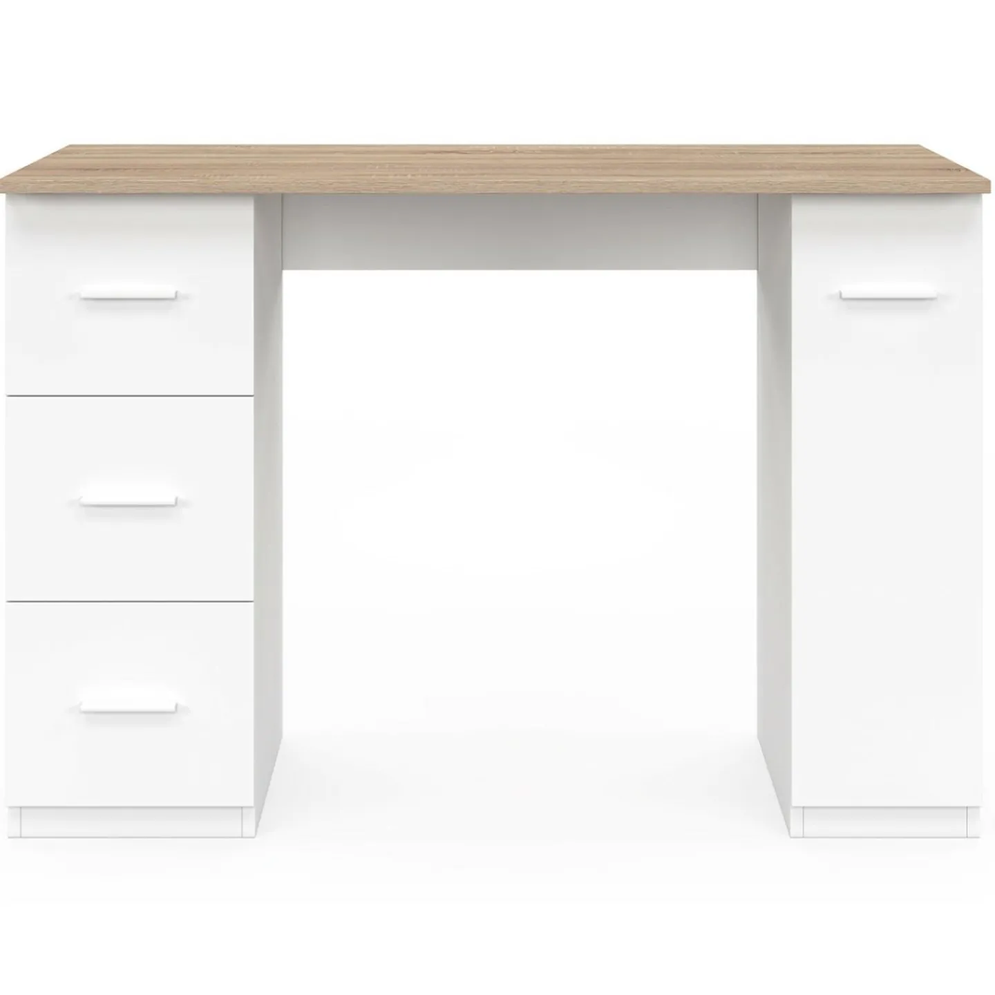 Bureau droit 3 tiroirs et porte placard blanc et bois*IDMarket Hot