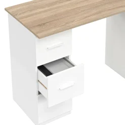 Bureau droit 3 tiroirs et porte placard blanc et bois*IDMarket Hot