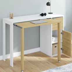 Bureau extensible blanc et bois avec rangements*IDMarket Discount