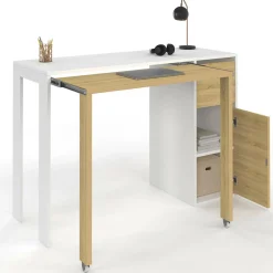 Bureau extensible blanc et bois avec rangements*IDMarket Discount